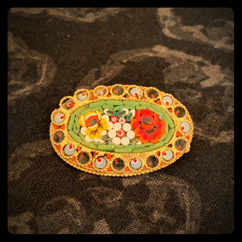 Floral micro mosaic glass pin
